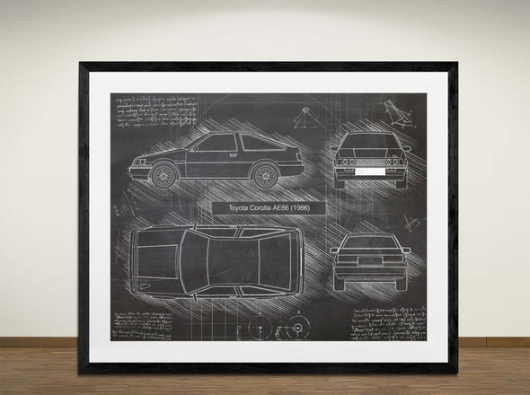 Toyota Corolla AE86 (1986) - Art Print - Sketch Style, Car Patent, Blueprint Poster, Blue Print, (#3011)