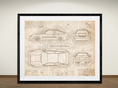 Toyota Corolla AE86 Widebody - Art Print - Sketch Style, Car Patent, Blueprint Poster, Blue Print, (#3009)