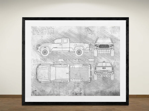 Toyota Tacoma TRD Off-Road (2016) - Art Print - Sketch Style, Car Patent, Blueprint Poster, Blue Print, (#3033)