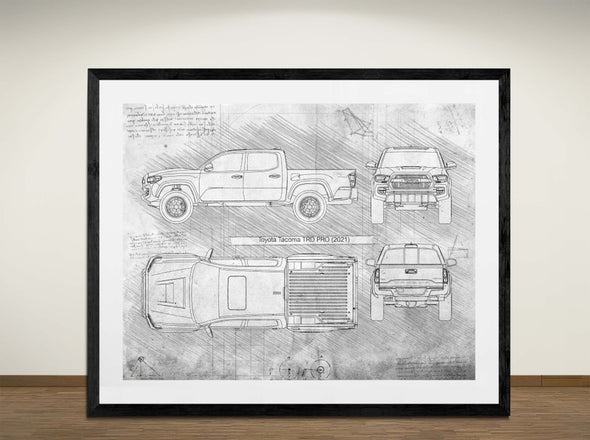 Toyota Tacoma TRD PRO (2021) - Art Print - Sketch Style, Car Patent, Blueprint Poster, Blue Print, (#3035)