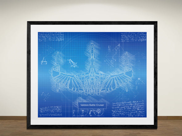 Valdore Battle Cruiser - Art Print - Sketch Style, Blueprint Poster, Blue Print, (#3135)