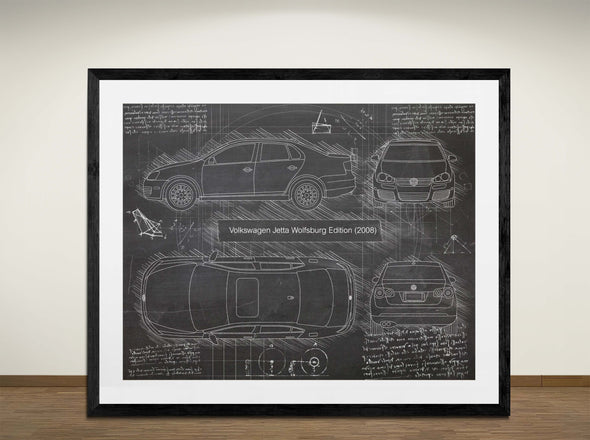 Volkswagen Jetta Wolfsburg Edition (2008) - Art Print - Sketch Style, Car Patent, Blueprint Poster, Blue Print, (#3109)