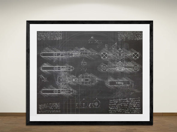 Y-Wing - Art Print - Sketch Style, Patent, Blueprint Poster, Blue Print, (#3058)