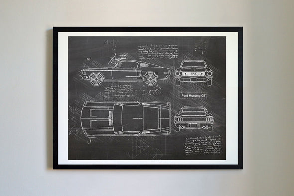 Ford Mustang GT (1968) v1 da Vinci Sketch Art Print (#621)