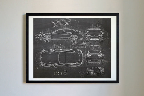 Tesla Model 3 (2018-Present) da Vinci Sketch Art Print (#260)