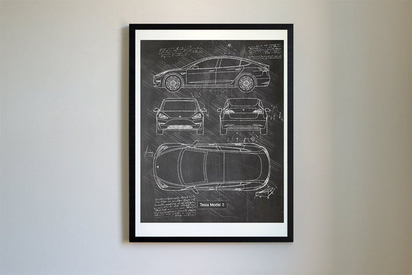 Tesla Model 3 (2018-Present) da Vinci Sketch Art Print (#578)