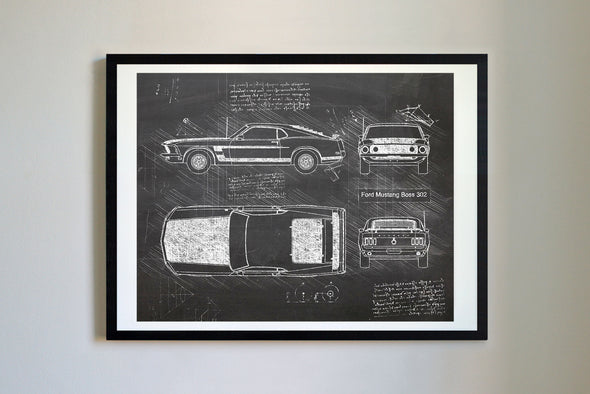 Ford Mustang Boss 302 (1969) da Vinci Sketch Art Print (#266)