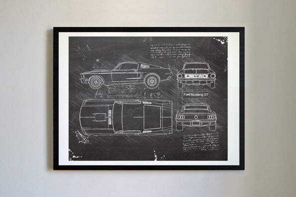 Ford Mustang GT (1968) v2 da Vinci Sketch Art Print (#622)