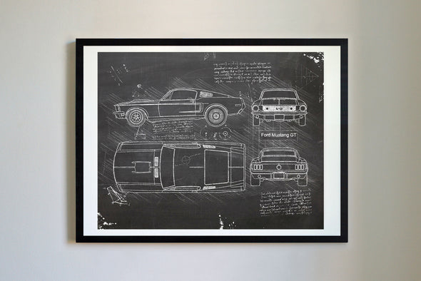 Ford Mustang GT (1968) v2 da Vinci Sketch Art Print (#622)