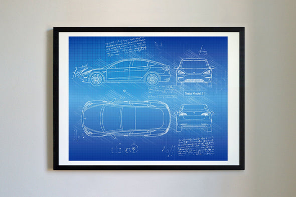 Tesla Model 3 (2018-Present) da Vinci Sketch Art Print (#260)