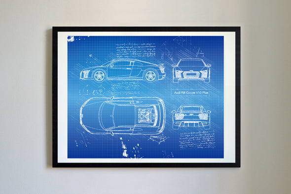 Audi R8 Coupe V10 Plus (2016-Present) da Vinci Sketch Art Print (#764)