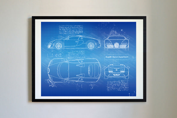 Bugatti Veyron Supersport (2010) da Vinci Sketch Art Print (#331)