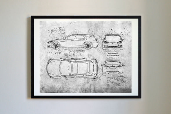 Tesla Model S Shooting Brake (2018) da Vinci Sketch Art Print (#806)