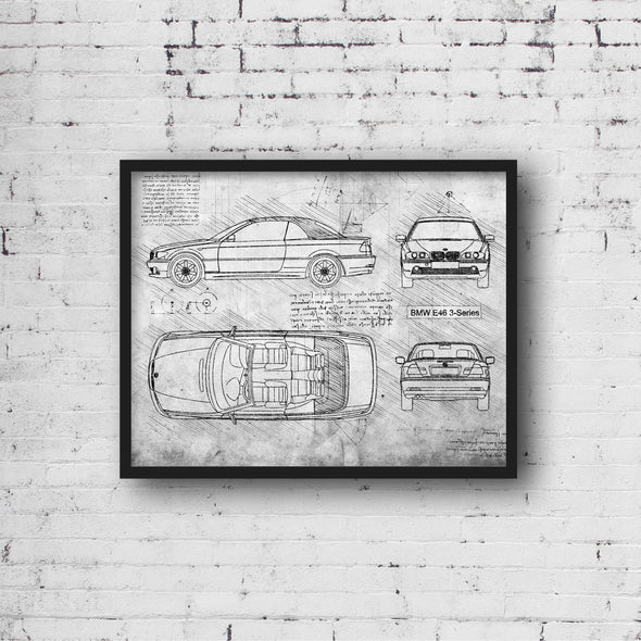 BMW E46 3-Series (2000-06) da Vinci Sketch Art Print (#846)