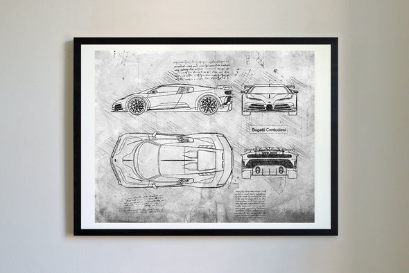 Bugatti Centodieci (2019-20) da Vinci Sketch Art Print (#815)