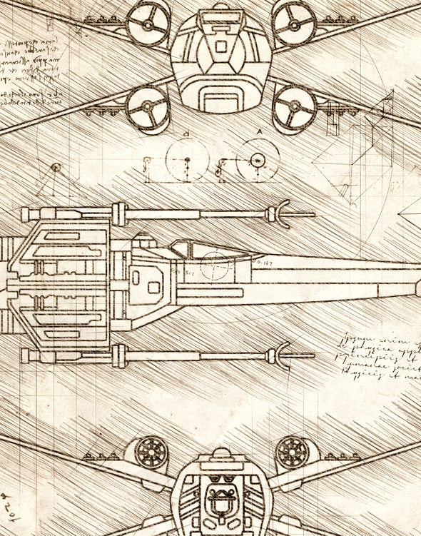 Star Wars X-Wing da Vinci Sketch Art Print (#273)
