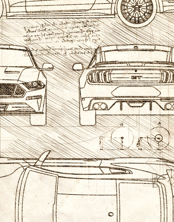 Ford Mustang GT (2018) da Vinci Sketch Art Print (#590)