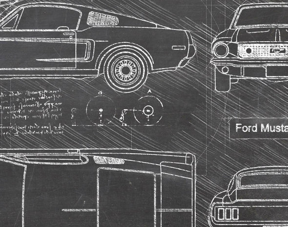 Ford Mustang GT (1968) v1 da Vinci Sketch Art Print (#621)