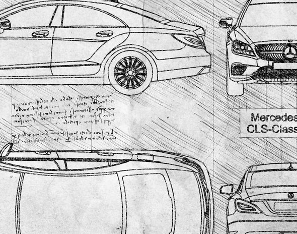 Mercedes-Benz CLS W218 (2014-18) da Vinci Sketch Art Print (#841)
