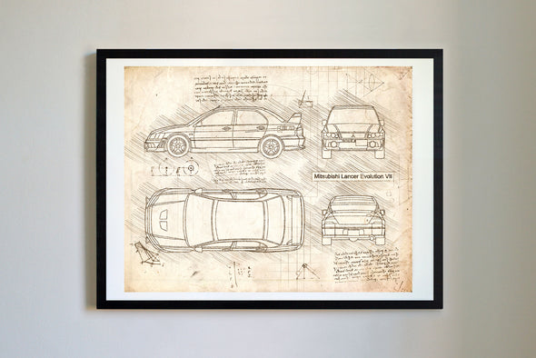 Mitsubishi Lancer Evolution VII Advan PIAA (2001) da Vinci Sketch Art Print (#222)