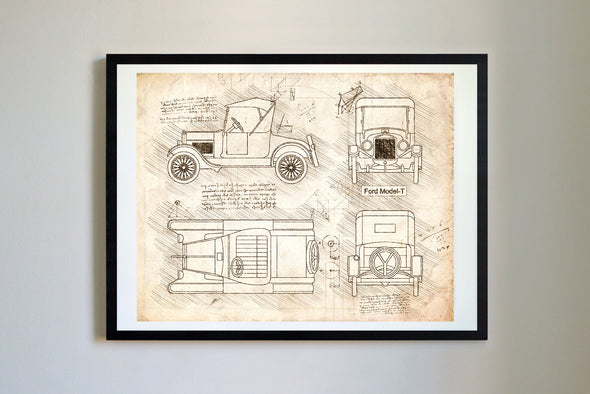 Ford Model-T (1923) da Vinci Sketch Art Print (#713)