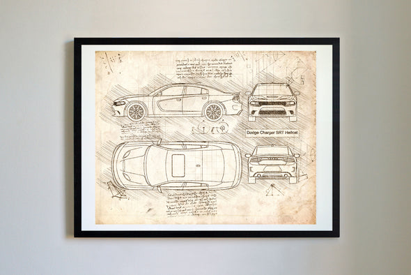 Dodge Charger Hellcat (2015-Present) da Vinci Sketch Art Print (#215)