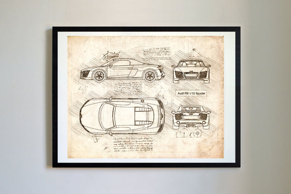 Audi R8 V10 Spyder (2015) da Vinci Sketch Art Print (#111)