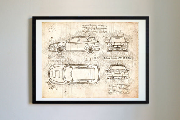 Subaru Impreza WRX STi 5Door (2007-11) da Vinci Sketch Art Print (#281)