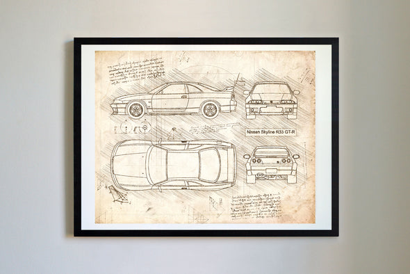 Nissan Skyline R33 GT-R (1995) da Vinci Sketch Art Print (#225)