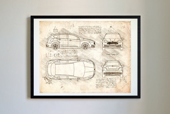 Ford Focus ST (2015) da Vinci Sketch Art Print (#520)