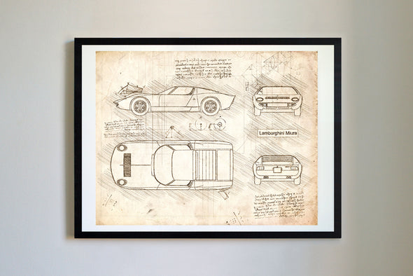 Lamborghini Miura (1968) da Vinci Sketch Art Print (#220)
