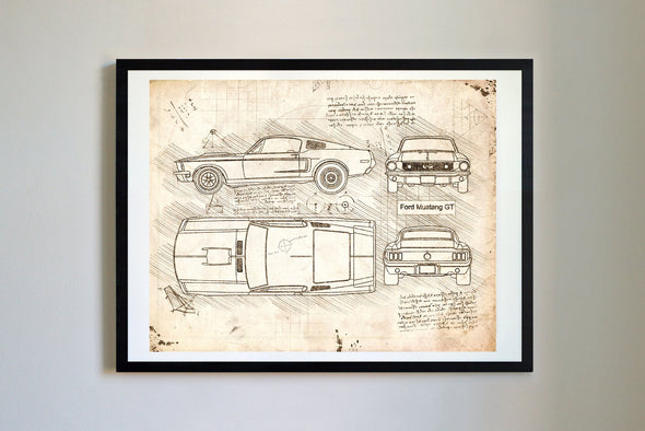 Ford Mustang GT (1968) v2 da Vinci Sketch Art Print (#622)