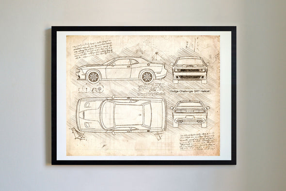 Dodge Challenger Hellcat (2015-17) da Vinci Sketch Art Print (#214)
