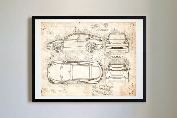 Tesla Model Y (2020) da Vinci Sketch Art Print (#802)