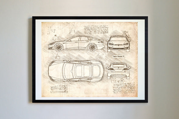 Tesla Model S (2012-16) da Vinci Sketch Art Print (#226)