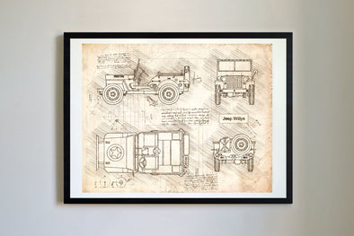 Jeep Willys (1942) da Vinci Sketch Art Print (#253)