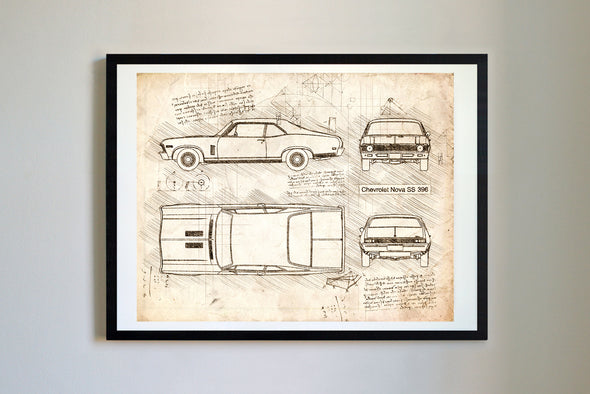 Chevrolet Nova SS 396 (1968-72) da Vinci Sketch Art Print (#528)
