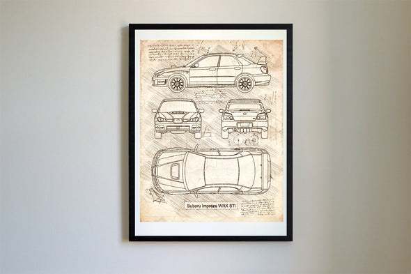 Subaru Impreza WRX STi (2005-07) da Vinci Sketch Art Print (#600)