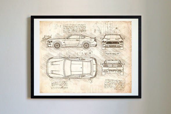 Ford Mustang GT (2018-Present) da Vinci Sketch Art Print (#267)