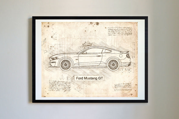 Ford Mustang GT (2018) da Vinci Sketch Art Print (#540)