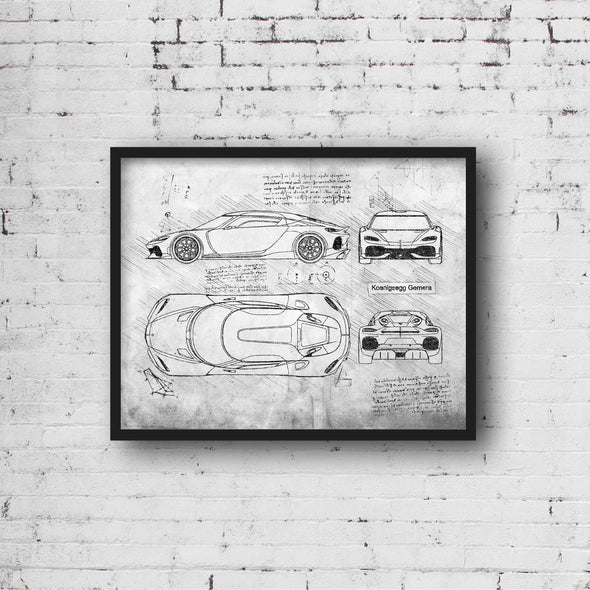 Koenigsegg Gemera (2020-Present) da Vinci Sketch Art Print (#987)