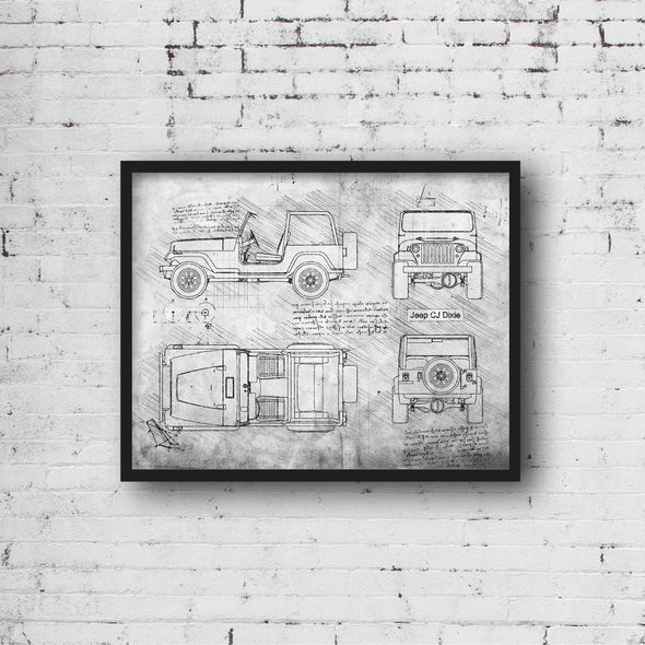 Jeep CJ Dixie (1980) da Vinci Sketch Art Print (#862)