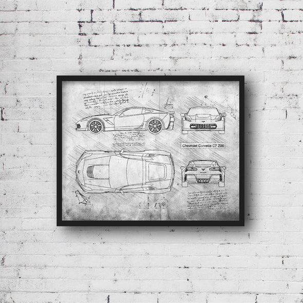 Chevrolet Corvette C7 Z06 (2014-20) da Vinci Sketch Art Print (#874)