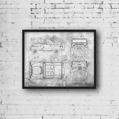Jeep Wrangler TJ (1997-07) da Vinci Sketch Art Print (#864)