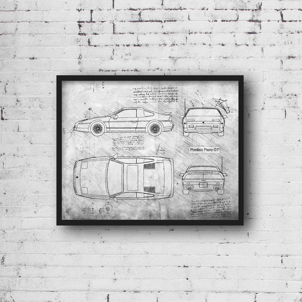 Pontiac Fiero GT (1984-88) da Vinci Sketch Art Print (#871)