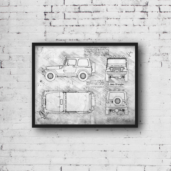 Jeep Wrangler (1989) da Vinci Sketch Art Print (#855)
