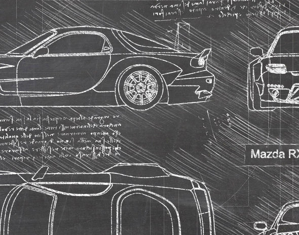 Mazda RX-7 Rocket Bunny (1997) da Vinci Sketch Art Print (#457)