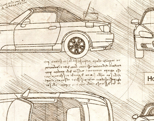 Honda S2000 (1999-04) da Vinci Sketch Art Print (#680)