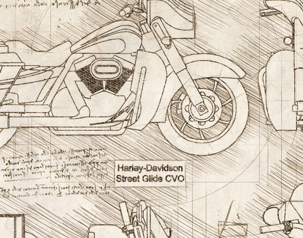 Harley-Davidson Street Glide CVO (2011) da Vinci Sketch Art Print (#952)