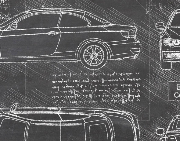 BMW 3-Series Convertible E93 (2007-11) da Vinci Sketch Art Print (#991)
